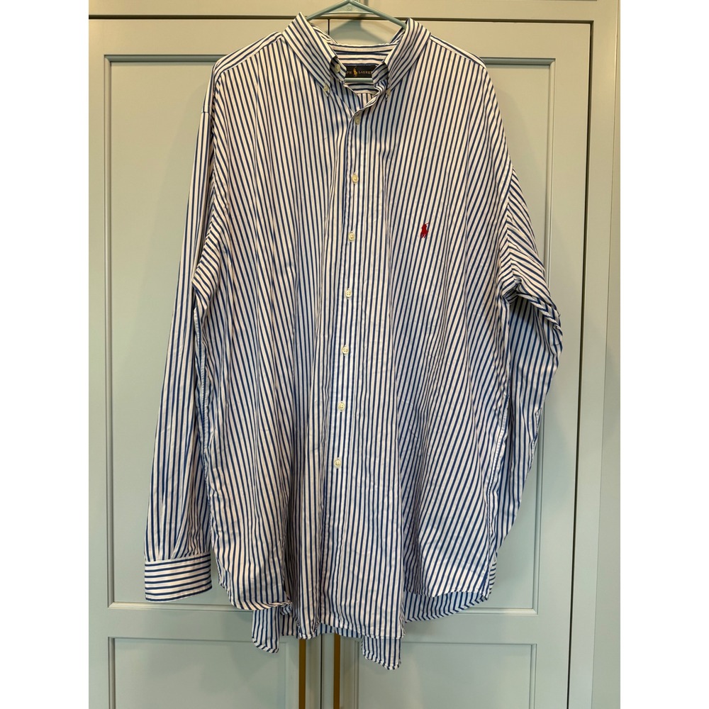 Ralph Lauren Mens 3XLT Tall Blue Striped Button Down Shirt Long Sleeve Pony